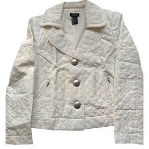 RQT Quilted Jacket Size Small Lightweight Outdoors Off White Silver Buttons